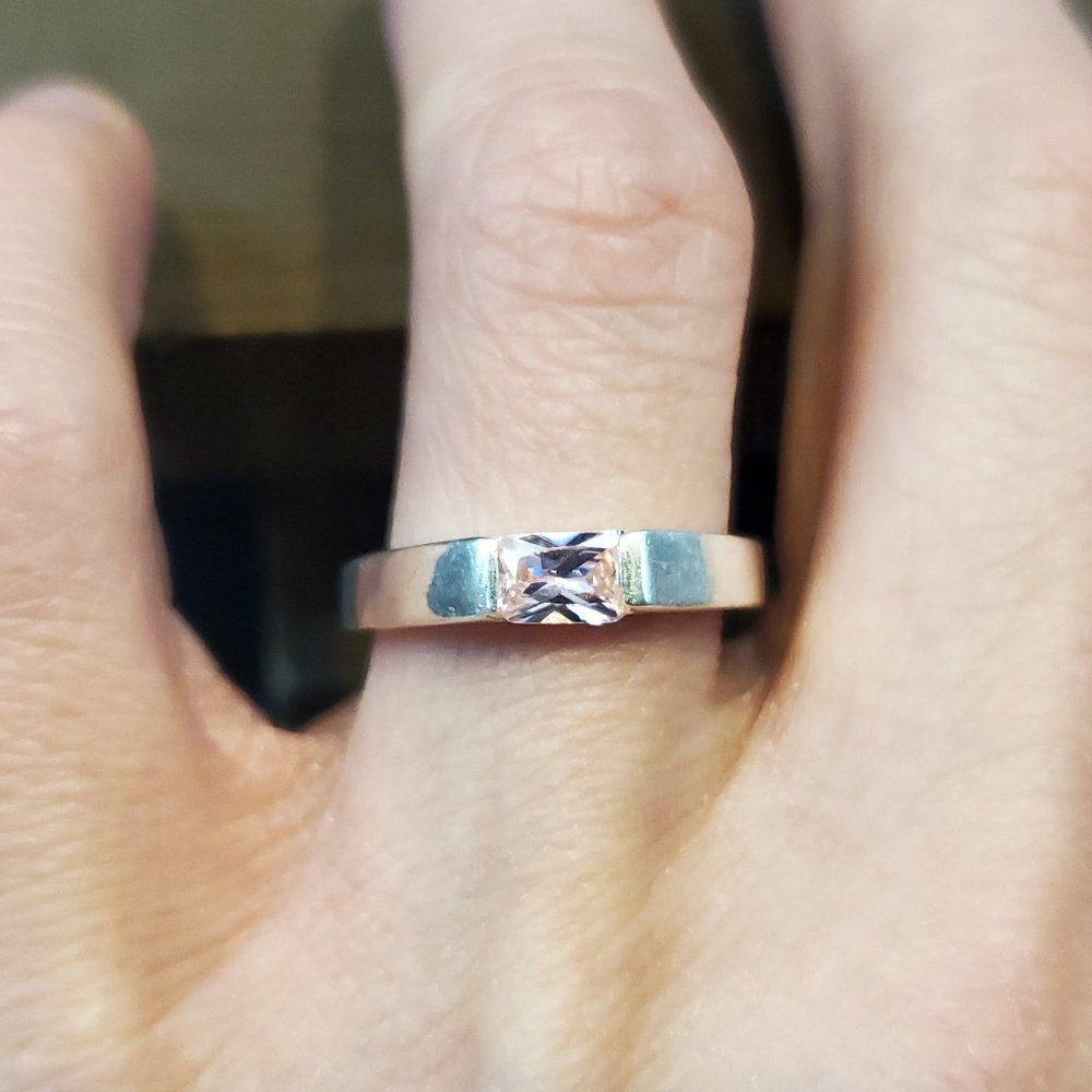 Size 7.75 925 Sterling Silver Pink Rectangle Cubic Zirconia Ring